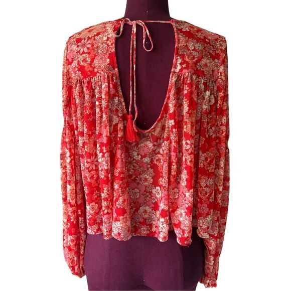 Free People Up For Anything Top size XS Red Floral Boho - Picture 3 of 10